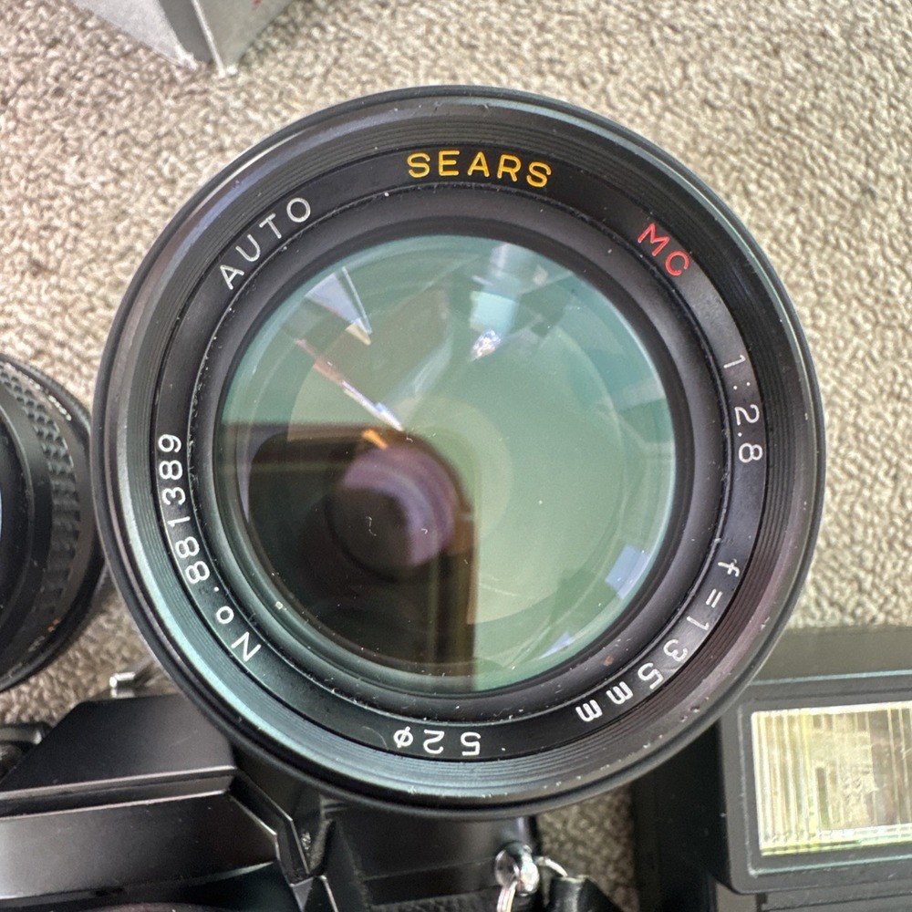 Sears KS-2 35mm Film SLR Camera w/ Sears 50mm f1.7 35mm 28mm Lens Flash Bag EUC - Picture 16 of 16